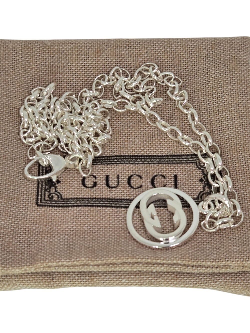 Gucci 925 Sterling Silver Interlocking G Pendant Necklace